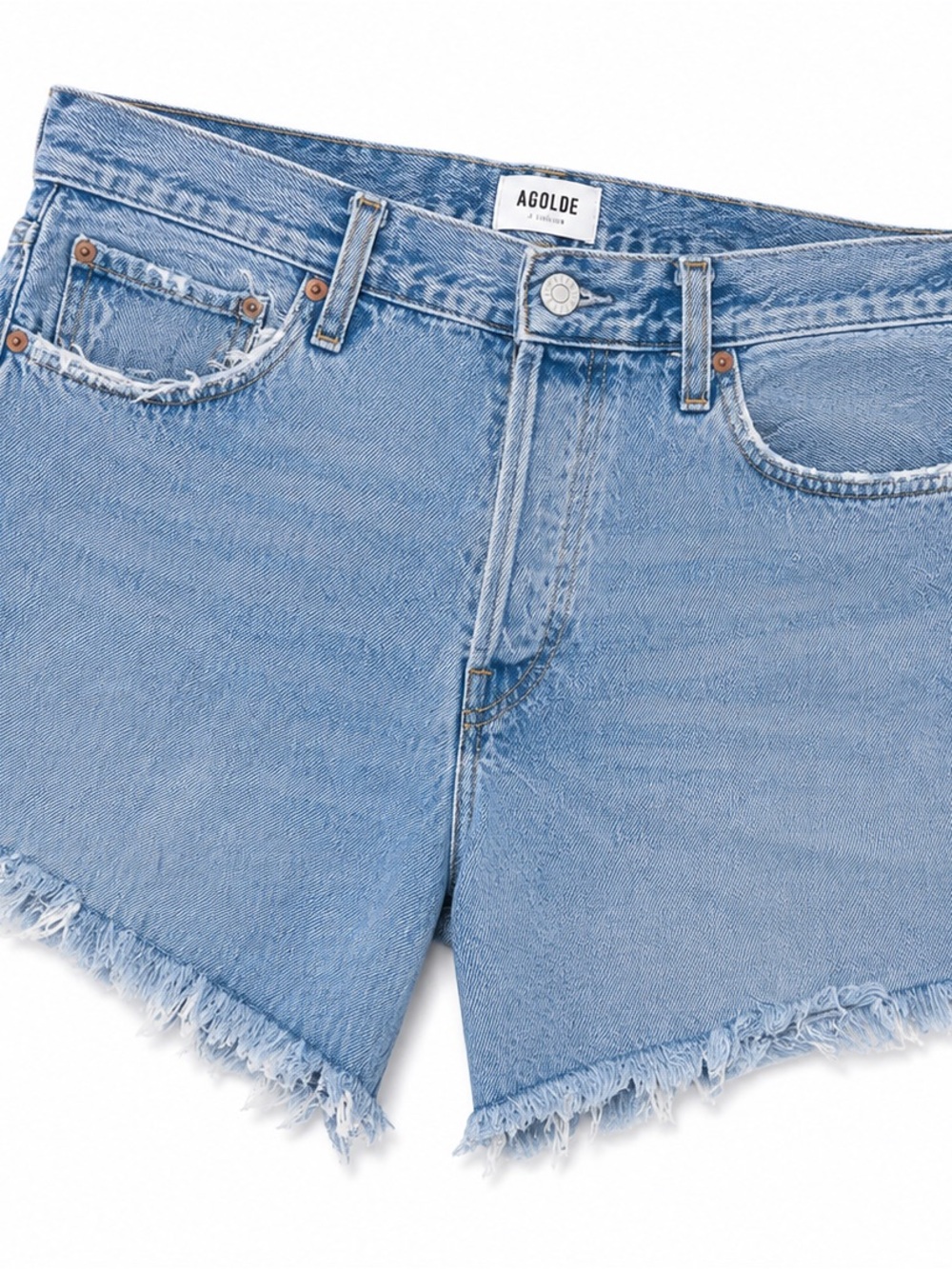 Agolde Parker Long 33 Light Blue High-Rise Denim Shorts